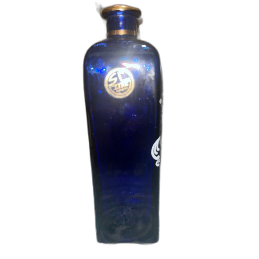 Vintage Hand Painted Bohemian Cobalt Blue Bottle Gold Floral Italy - Picture 3 of 7